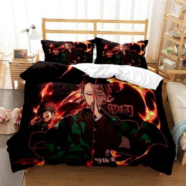 Anime Demon Slayer Bettwäsche-Set von Wucifang Bags mit Bettbezug und Kissenbezug in Mehrfarbig, Material Mikrofaser Polyester, B/H: 200 x 220 cm, Kissenbezug: 70 x 133 cm - Bild 1