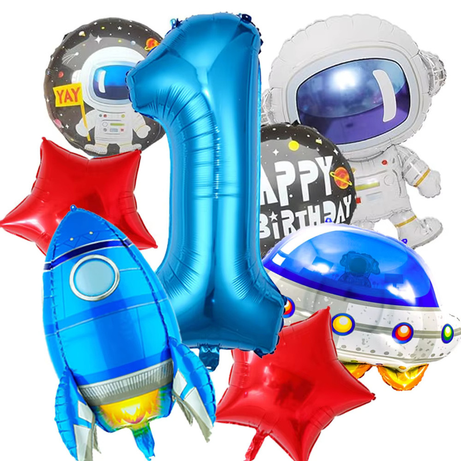 EsenTroye Rakete Astronaut Folienballons mit Zahlen 0-9 für Weltraum Geburtstagsdekoration, Blau, Durchmesser: 81,28 cm - Bild 3