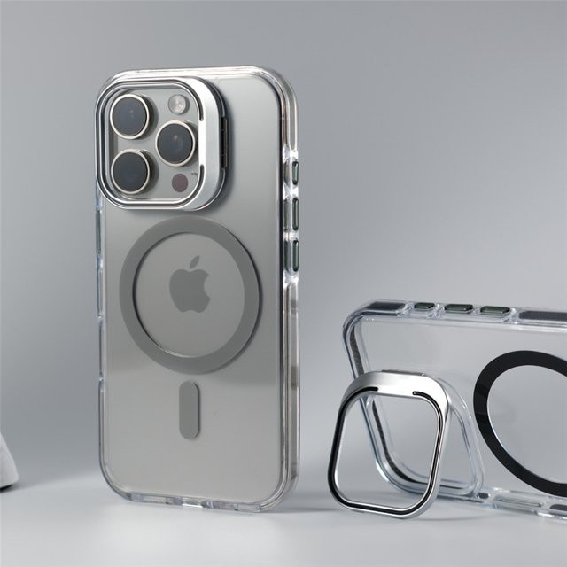 Stoßfeste MagSafe Schutzhülle für iPhone 16, 15, 14, 13 Pro und 15 Pro Max mit Kameraobjektivhalter und kabelloser Ladefunktion in Transparent und Schwarz - Bild 1