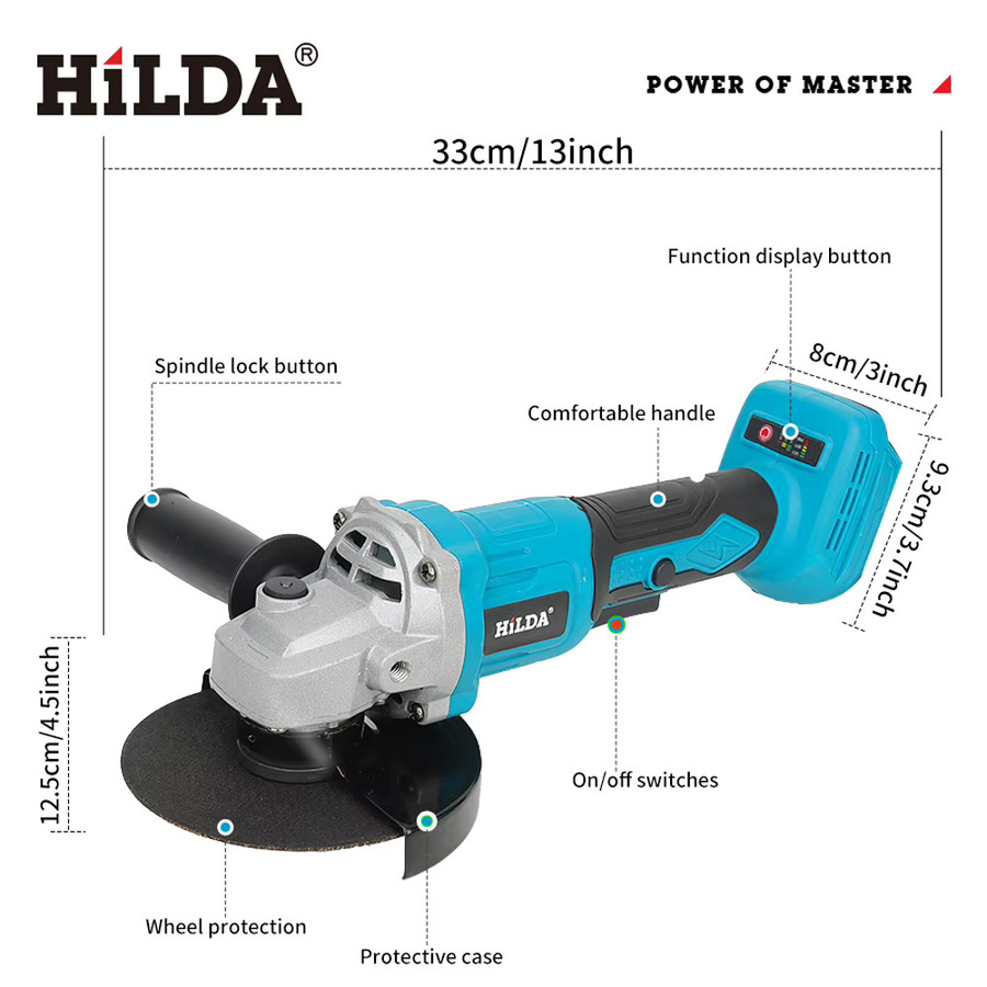 HILDA Elektrischer Winkelschleifer, bürstenlos und kabellos, blau, kompatibel mit Makita LXT Akkus, zum Polieren und Schneiden - Bild 6
