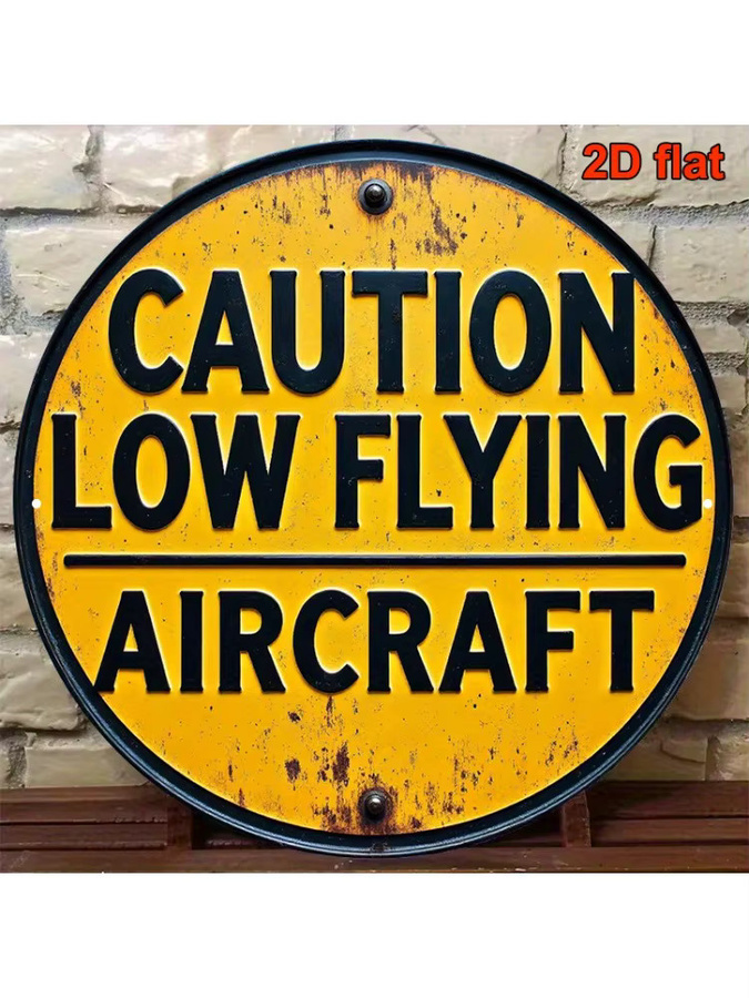 Retro Flugwarnschild DDPNKL Vorsicht Niedrigflug in Gelb-Schwarz aus Metall als Vintage-Wanddeko - Bild 5