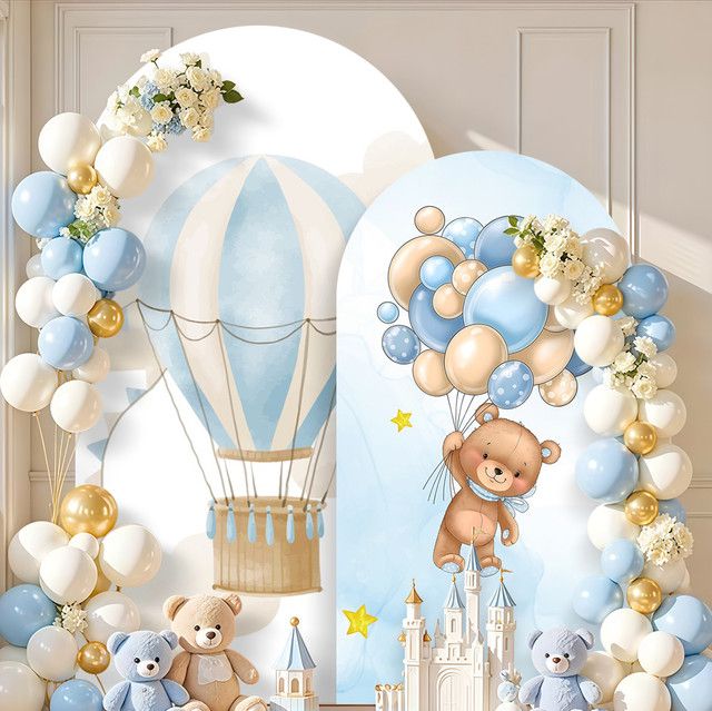 Yeele Fotokulisse für Babyparty und Kindergeburtstag mit Teddybär, Heißluftballon und Sternen in Multicolor - Bild 1
