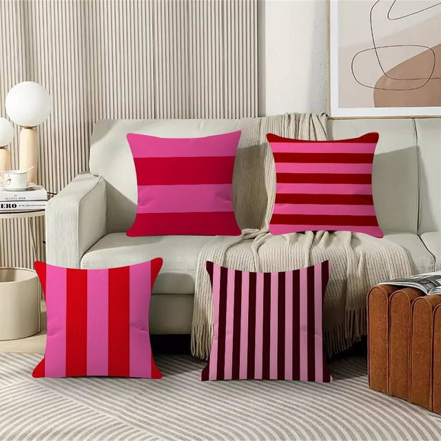 Beast Kingdom Kissenbezug mit roten und rosa Streifen für Sofa und Auto, B/B: 40 x 40 cm und 45 x 45 cm - Bild 1