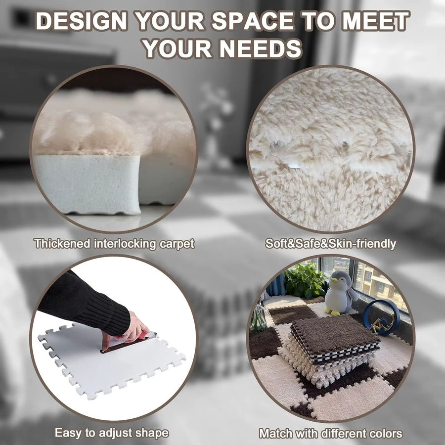 DHDH Quadratische Plüschmatte in Grau, minimalistisches Design, rutschfest und waschbar, ideal für Wohnzimmer, Schlafzimmer oder Home Office - Bild 4