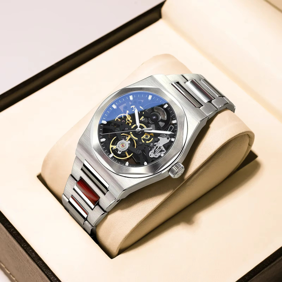 BETTIMER Mechanische Herren Uhr, Edelstahl, Silber, Saphirglas - Bild 3