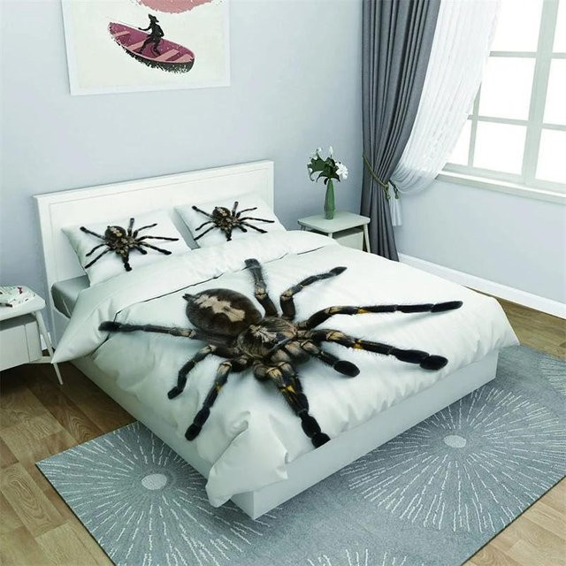 Tarantula Print Bettwäsche mit 3D-Spinnenmotiv in Schwarz, Braun und Weiß, Set aus Bettbezug und Kissenbezügen aus Mikrofaser, B/H: 173 x 218 cm - Bild 1