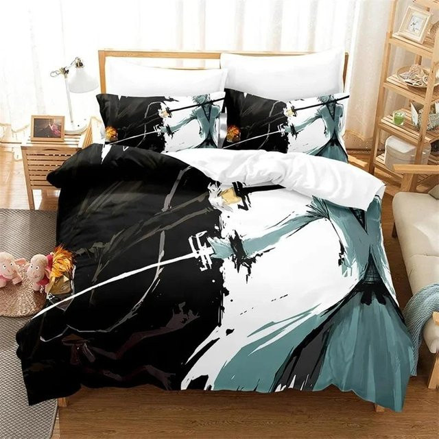 Bleach Kurosaki Ichigo Bettwäsche-Set mit 3D-Druck für Kinder und Erwachsene, Bettbezug und Kissenbezug, Breite: 70 cm, Länge: 133 cm - Bild 1