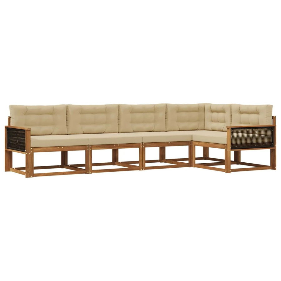 vidaXL Outdoor-Sofagarnitur in L-Form aus massivem Akazienholz mit Kissen in Beige und Natur - Bild 2