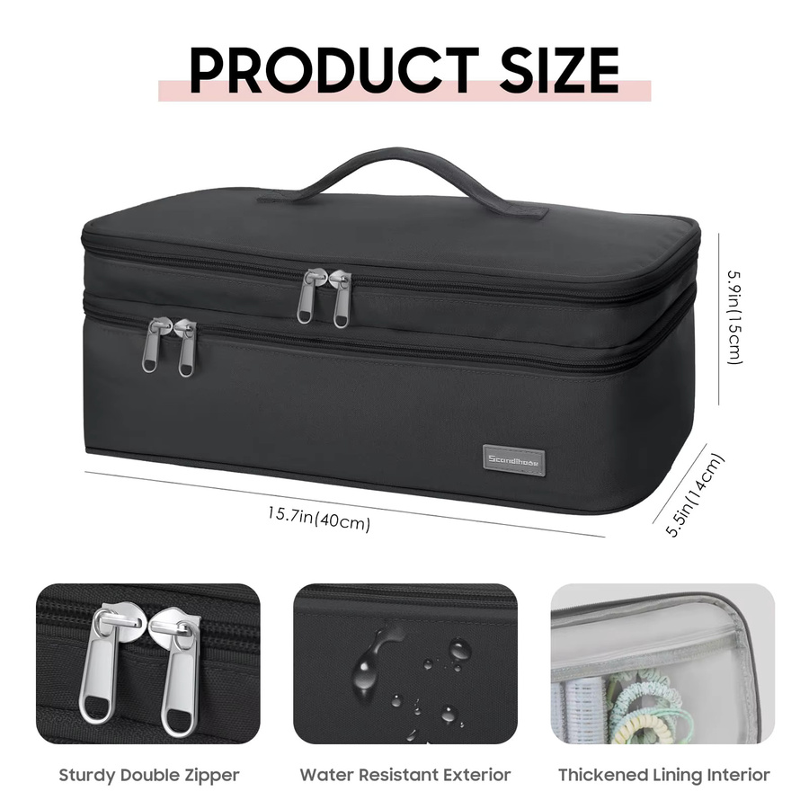 SCANDIHOME Haartrockner-Etui Reise-Organizer-Box aus Stoff in Grau, Doppelschichtige Aufbewahrungstasche für Lockenstab, Haarklammern und Bürsten, Breite: 40,0 cm, Tiefe: 15,0 cm - Bild 5