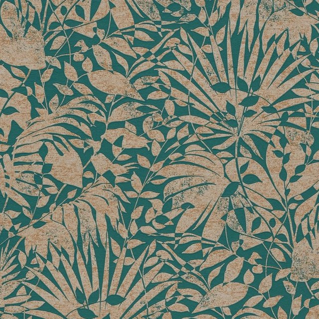 PROFHOME Luxus Tapete Floral Metallic Effekt in Grün Gold Türkis, Art Nouveau Design, Vlies, Breite: 0,53 m, Länge: 10,05 m - Bild 1