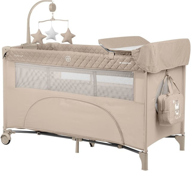 Kikka boo Reisebett Nighty Night mit 2 Ebenen, Spielbogen, 2 Rädern und Wickelauflage in Hellbraun und Beige - Bild 1
