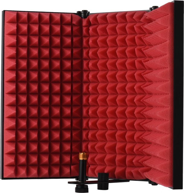 Andoer 3-türiges professionelles Studio-Aufnahmemikrofon-Isolationsschild mit faltbarem Pop-Filter in Rot - Bild 1