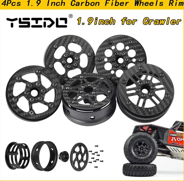 4-teiliges Set RC Auto Crawler 1,9 Zoll Kohlefaser Räder Felge, Schwarz - Bild 1