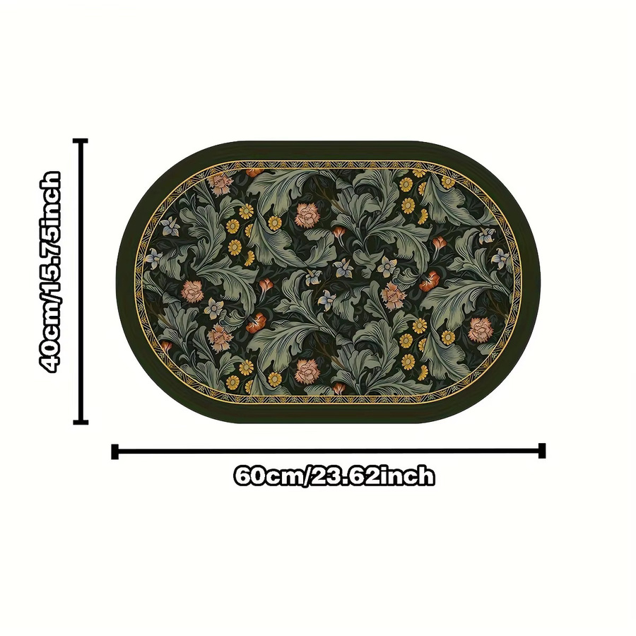 VIKAMA Badematte aus Kieselgur-Erde in Grün, ovale rutschfeste Bodenmatte, schnell trocknend und wasserabsorbierend, Design Nature Floral, Breite: 60,0 cm, Tiefe: 40,0 cm - Bild 3