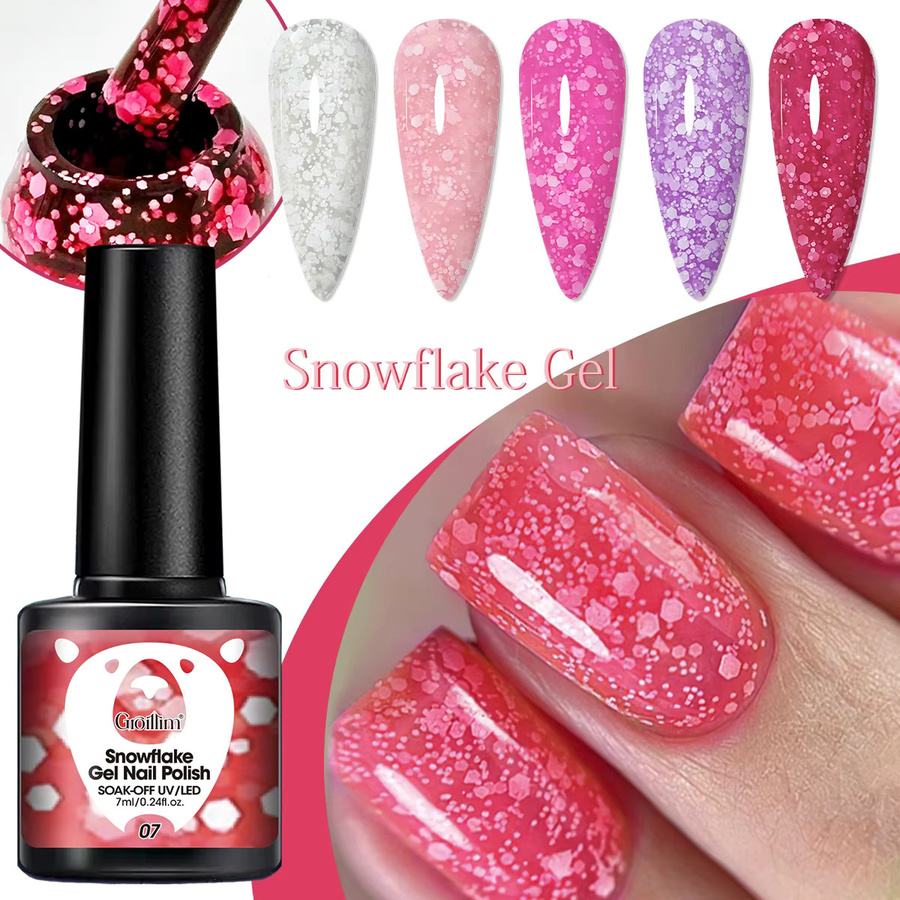 Groillim Snowflake Shimmering Blue and White Gel-Nagellack, schimmernd - Bild 4