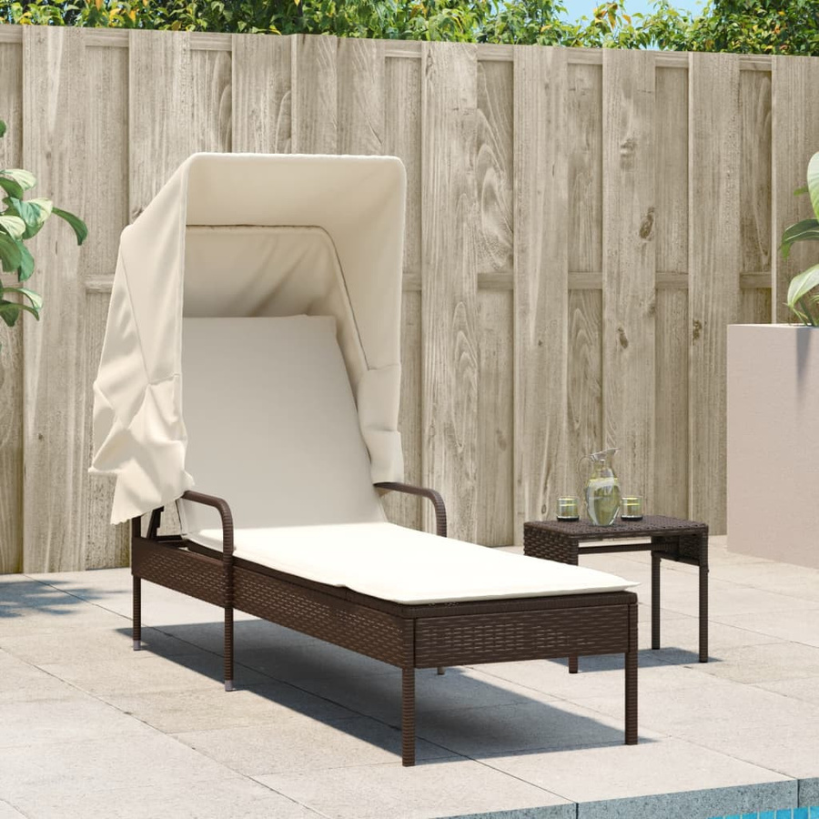vidaXL Sonnenliege aus Polyrattan mit Sonnendach und Beistelltisch in Braun - Bild 2