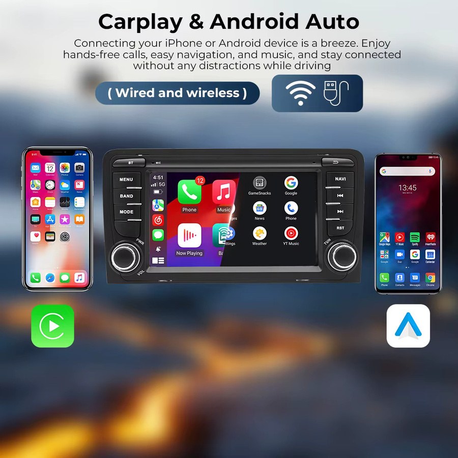 GEARELEC Android 14 Autoradio für Audi A3 2003-2012 mit 7 Zoll Display, kabelloses CarPlay, Android Auto, GPS und Bluetooth in Schwarz - Bild 4