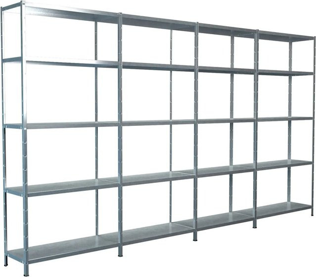 Schulte Steck-Grund- und 3 x Anbauregale, verzinkt, Silber, B/H/T: 200 x 380 x 35 cm - Bild 1