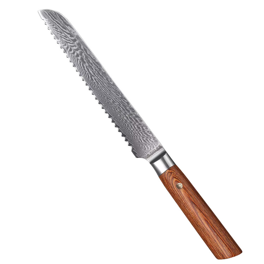 DASHWAY Damaskus Brotmesser mit Holzgriff, professionelles gezacktes Küchenmesser für Brot, Käse und Kuchen, Länge: 19,05 cm - Bild 6