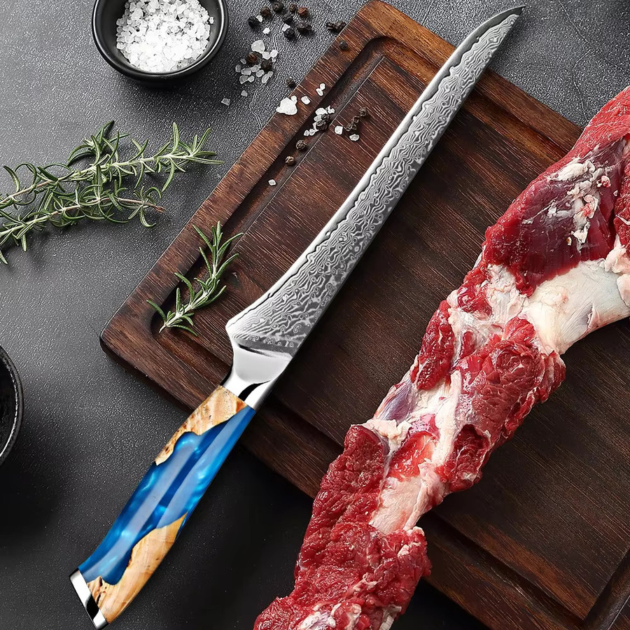 Xituo Damaststahl Zerlegmesser mit harzstabilisiertem Holzgriff, 67-lagiges Filetiermesser und Ausbeinmesser für Fisch und Fleisch, Klingenlänge: 15,2 cm - Bild 5