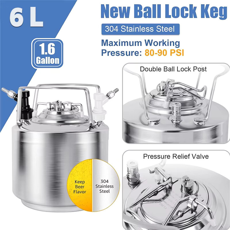 ELECQUEEN Cornelius Keg aus Edelstahl in Silber, 6 Liter Fassbier-Keg mit Ball-Lock-Verbindung für Heimbrauer - Bild 2
