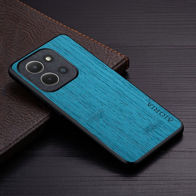 Handyhülle aus Kunstleder mit Holzmaserung für Xiaomi Redmi 15C 14C 13C 13R in Braun - Bild 1