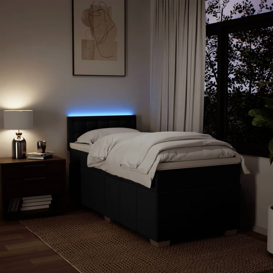 vidaXL Boxspringbett mit Matratze in Schwarz aus Stoff, Hybridbett mit USB-Ladeport und Unterbettbeleuchtung, B/T/H: 80 x 200 x 100,5 cm - Bild 3