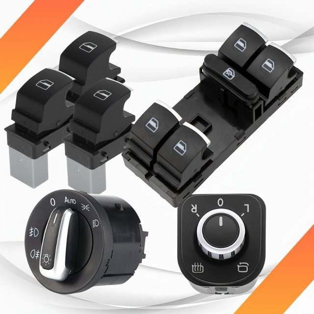 Chrom-Scheinwerferschalter und Hauptsteuerungsbaugruppe für elektrische Fensterheber für Volkswagen Tiguan 2006–2014 in Schwarz und Silber - Bild 1