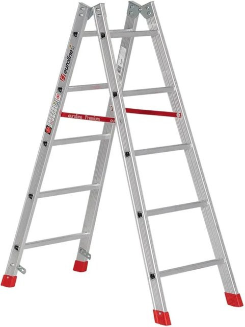 Euroline Premium 305 Alu-Sprossenstehleiter in Silber mit 2x5 Sprossen - Bild 1