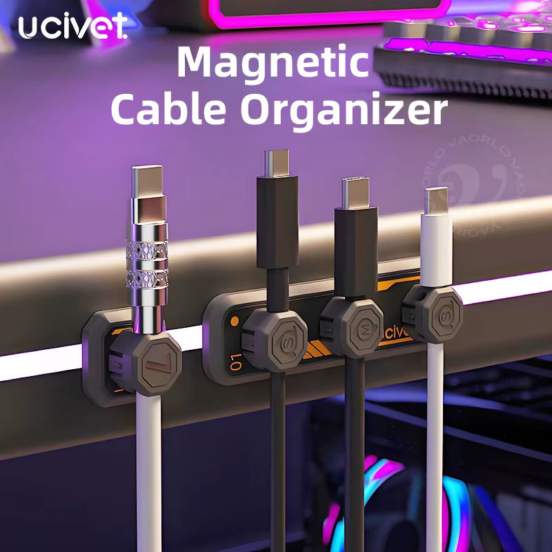 VAORLO Magnetischer Kabelaufwicklung Organizer in Schwarz für USB-Ladekabel, Kopfhörer und Maus zur Desktop-Aufbewahrung - Bild 2