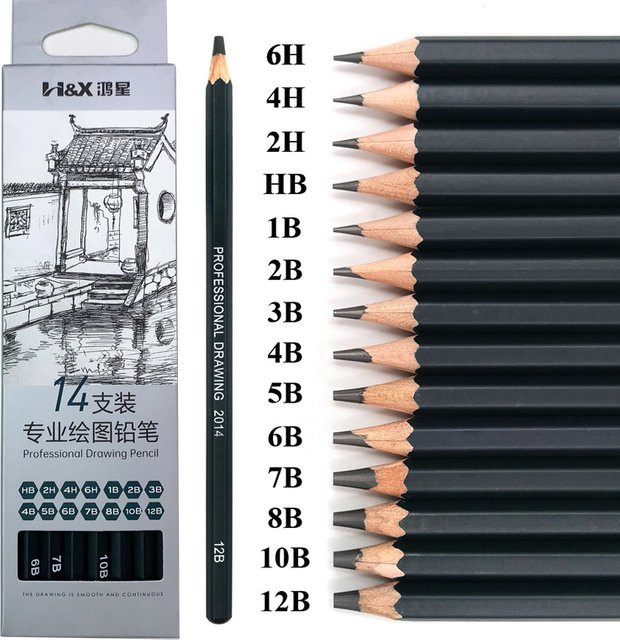 PHANTACI Bleistift Set aus Holz mit 14 Teilen, Professionelle Graphit-Bleistifte von 2H bis 12B für Zeichnungen, Malerei und Schule, Schwarz - Bild 1