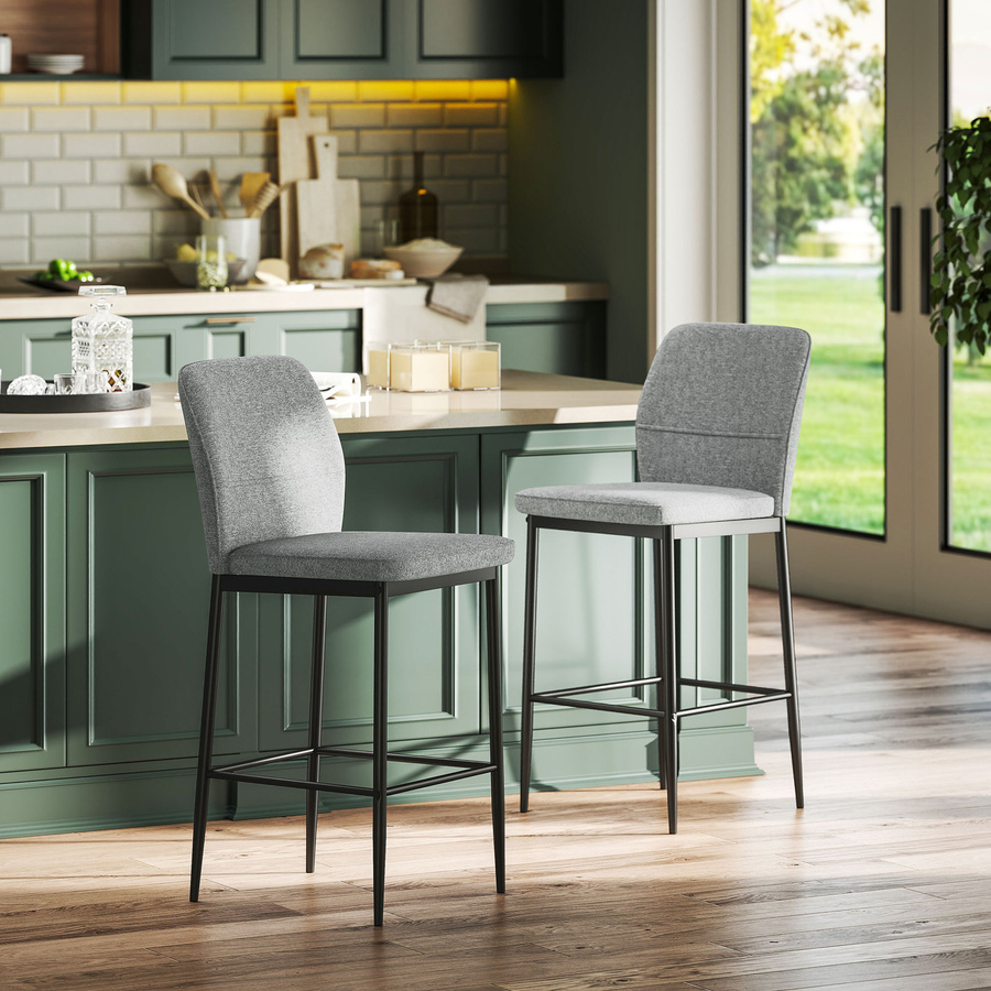 HOMCOM Set 2 Barhocker aus Samt in Grau mit Rückenlehne und Fußstütze, moderne hohe Stühle für Küche und Wohnzimmer, B/T/H: 41 x 52 x 97 cm - Bild 2