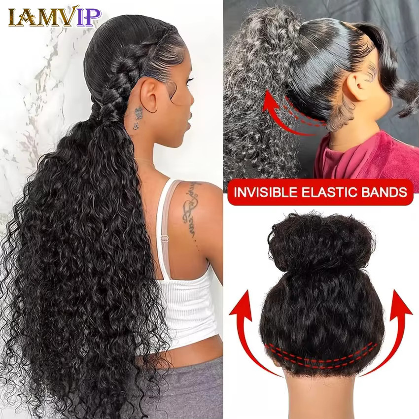 IAMVIP Lace Front Perücke, 36 Zoll, Lockiges Wasserwellen-Echthaar, 4C - Bild 2
