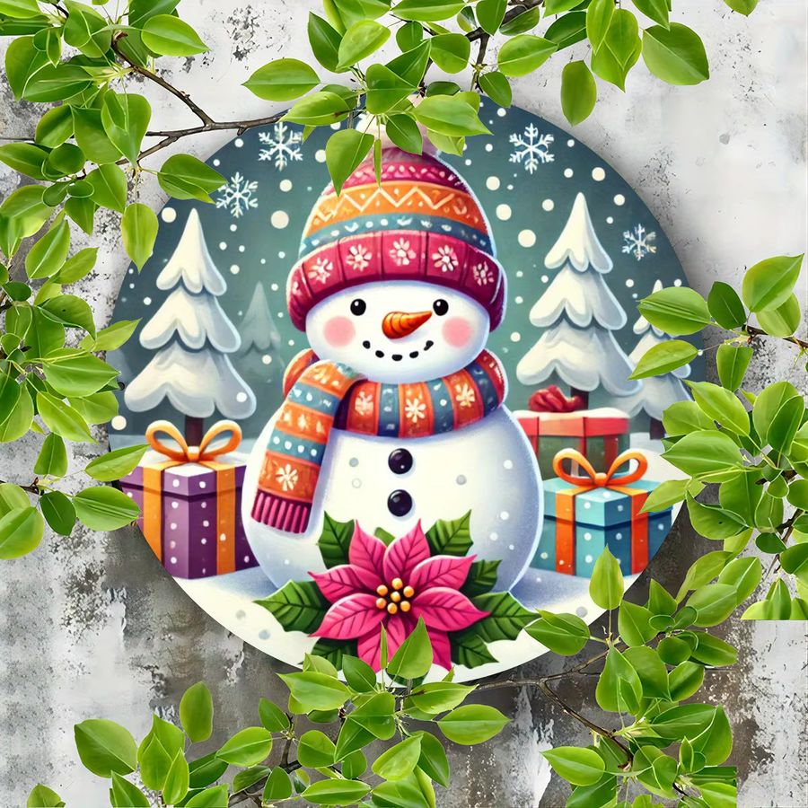 Potdemiel Runde 2D Wandkunst aus Metall Schneemann Weihnachtsdekoration Multicolor Durchmesser: 20 cm - Bild 2