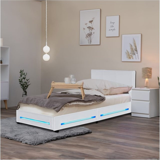 HOME DELUXE LED Bett ASTEROID Polsterbett mit Unterbettbeleuchtung in Weiß, B/T: 90 x 200 cm - Bild 1