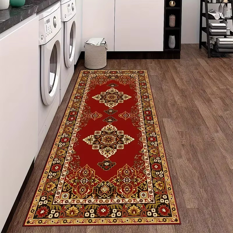 VIKAMA Laufmatte im orientalischen Stil, rote Teppichmatte für Schlafzimmer, Flur oder Küche, pflegeleicht - Bild 3