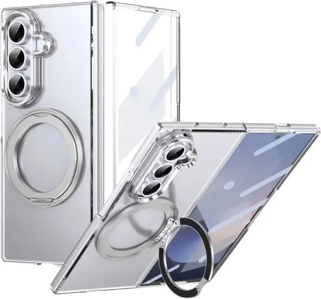 Magnetische transparente Schutzhülle mit drehbarer Halterung und Bildschirmfolie für Samsung Galaxy Z Fold 7, 6, 5, 4, 3 5G in Purple - Bild 1