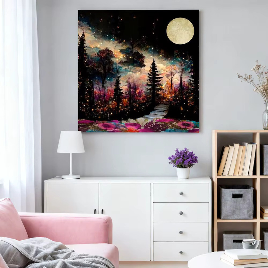 HUACAN Diamant-Mosaik Set Waldlandschaft mit Mond als 5D Kreativ-Hobby Set in Multicolor, B/H: 20 x 20 cm - Bild 3
