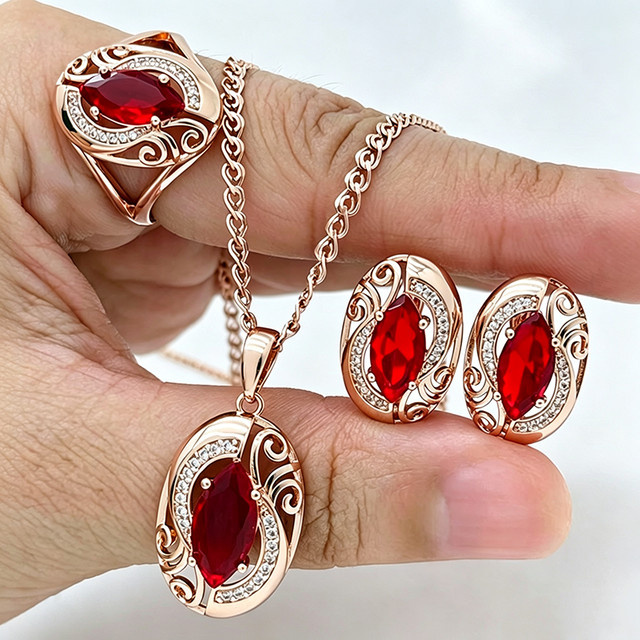 Kinel Schmuck-Set, 585 Roségold, Zirkonia, Damen, Vintage - Bild 1
