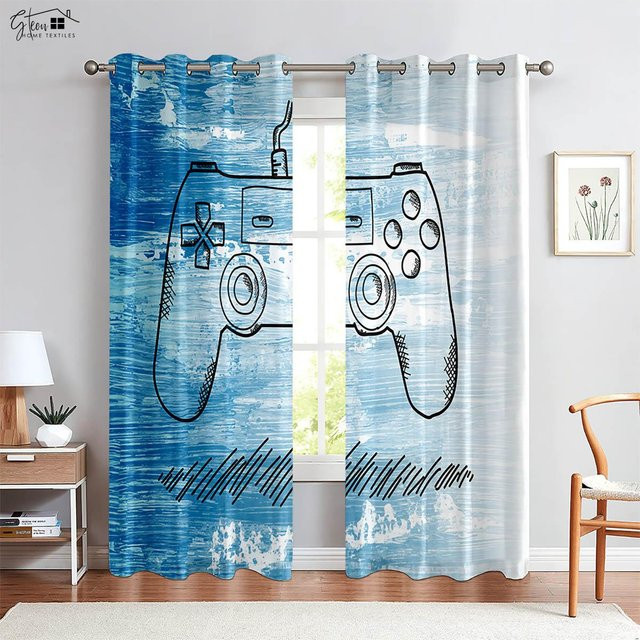 Blitz-Note Spielcontroller Vorhänge aus 100% Polyester in Blau, 2er-Set für E-Sport-Zimmer und Kinderzimmer, Breite: 50 cm, Höhe: 130 cm - Bild 1