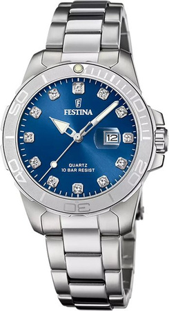 Festina Damenuhr Boyfriend, Quarz, Edelstahl, Blau, 35 mm, 10 ATM