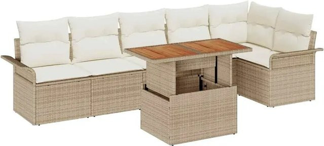 vidaXL Garten-Sofa-Set aus Poly-Rattan in Beige mit 7-teiligem Set, L-Form und integriertem Stauraum für Terrasse und Garten - Bild 1