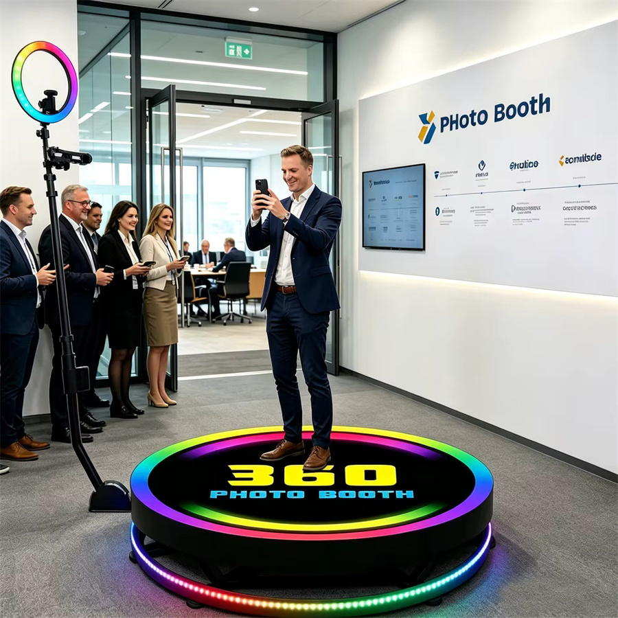 ERIKOLE 360-Grad Panorama-Selfie-Station mit LED-Fülllicht und Flightcase in Schwarz - Bild 3