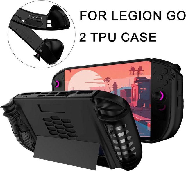 Lenovo Legion Go 2 weiche TPU-Schutzhülle in Schwarz mit kratzfestem Griff und integriertem Ständer - Bild 1