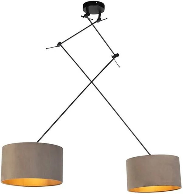 QAZQA Hängelampe Blitz II mit Samtschirm in Taupe und Gold, Durchmesser: 35 cm - Bild 1
