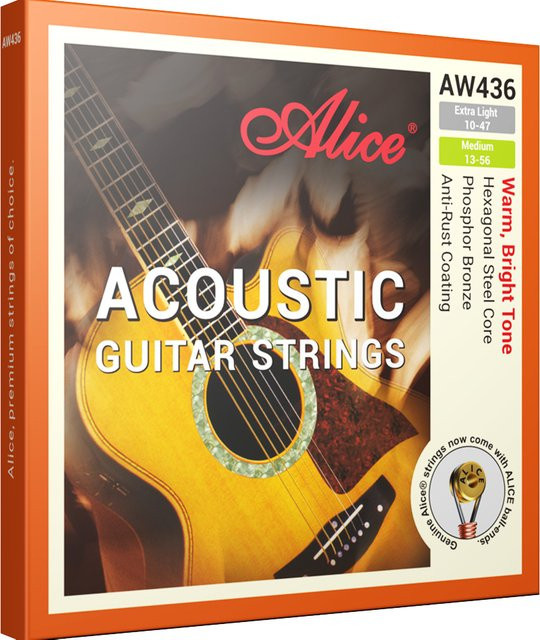 Alice AW436 Akustische Folk-Gitarrensaiten aus Phosphor Bronze mit Anti-Rost-Beschichtung (Stärken: 10-47, 11-52, 12-53, 13-56) - Bild 1
