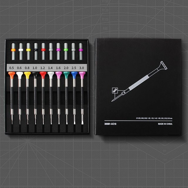 ZBJP 10-teiliges Präzisions-Uhrenschraubendreher-Set in Multicolour mit Kreuzschlitz-Bits von 0,5 bis 3,0 mm für Uhren und Brillen - Bild 1