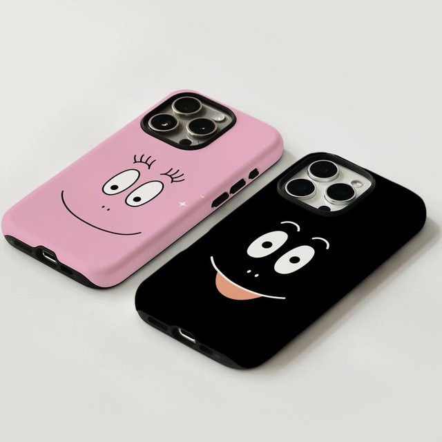 Barbapapa Handyhülle für iPhone 17 16 15 14 13 12 Pro Max Plus in Pink und Weiß, glänzend, doppellagig mit flüssiger Hartschale - Bild 1