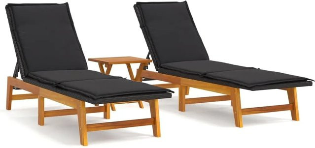 vidaXL 3-tlg. Garten-Lounge-Set aus Polyrattan und Akazienmassivholz in Schwarz und Braun mit gepolsterten Auflagen - Bild 1