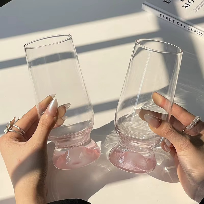 Rosa Bergglasbecher mit Landschaftsdesign, Tumbler aus Glas, Transparent/Pink, Höhe: 15,8 cm, Durchmesser: 6,5 cm - Bild 4